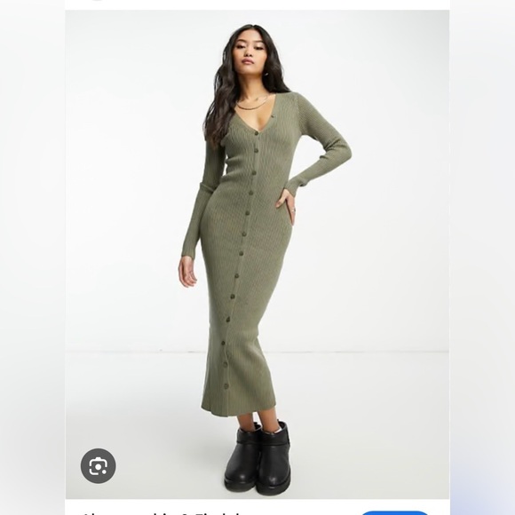Button Through sweater dress XS in olive green  Abercrombie dress long sleeve - Picture 1 of 6